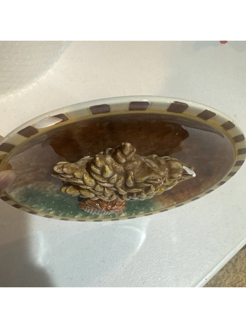 1980s Glazed Porcelain 3D Plate Italian Wheat